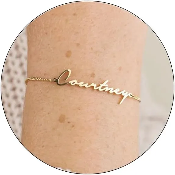 Custom Bracelet for Women - 14K Gold Plated Adjustable Name Anklet Bracelets Personalized, Customized Bracelet Birthday Gift for Women
