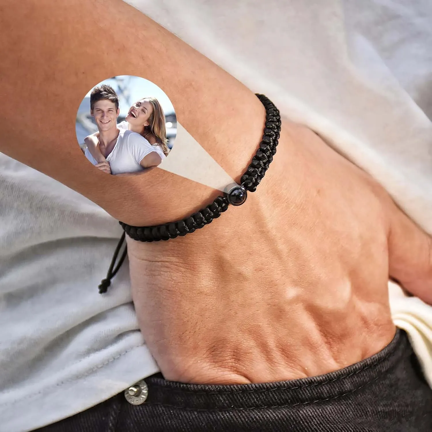 Custom Bracelet with Picture Inside,Projection Picture Bracelet Personalized Photo,Customized Photo Bracelets Gifts Memorial Gifts for Couples/Women/Men
