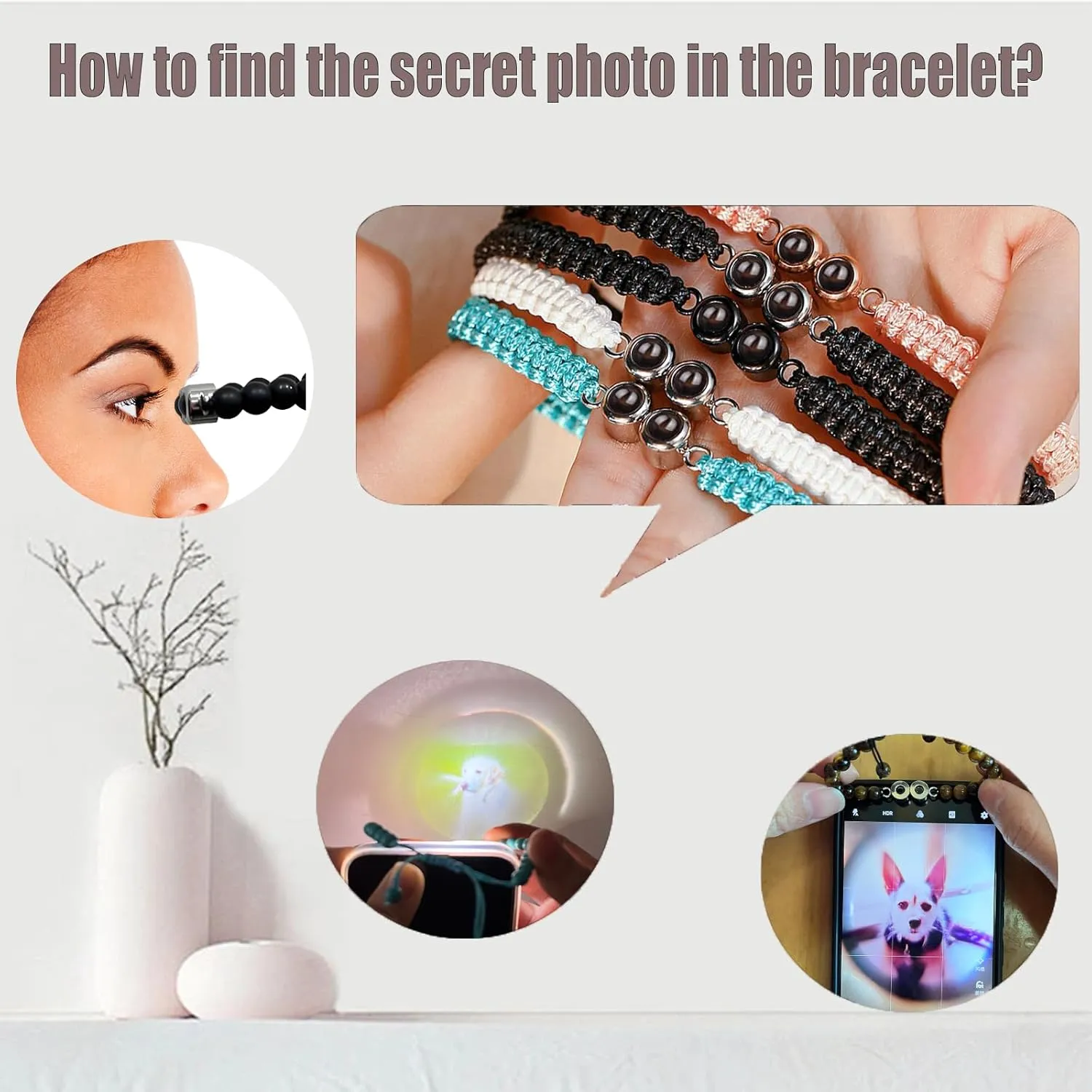 Custom Bracelets with 2 Picture Inside Picture Bracelet Personalized Photo Projection Bracelets Memorial Gifts for Women Men Couples Friend Mothers Fathers Day Dog Cat Birthday Anniversary