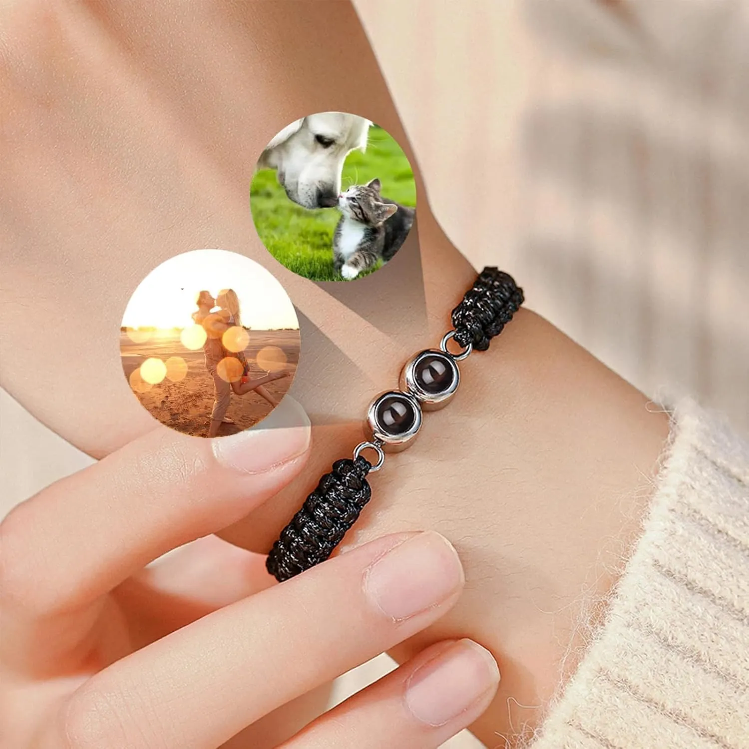 Custom Bracelets with 2 Picture Inside Picture Bracelet Personalized Photo Projection Bracelets Memorial Gifts for Women Men Couples Friend Mothers Fathers Day Dog Cat Birthday Anniversary