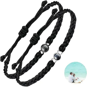 Custom Bracelets with Picture Inside 2 Pack for Women for Man,Circle Photo Bracelet Customized Picture, Women's Identification Bracelets, Memorial Gifts for Loved One