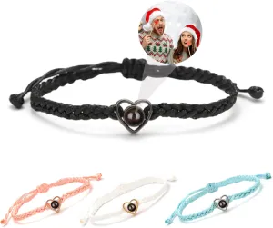 Custom Bracelets with Picture Inside, Personalized Projection Bracelets with Photos, Handmade Braided Rope Picture Bracelet, Anniversary Memorial Gifts for Couple/Friend/Women/Men/Family