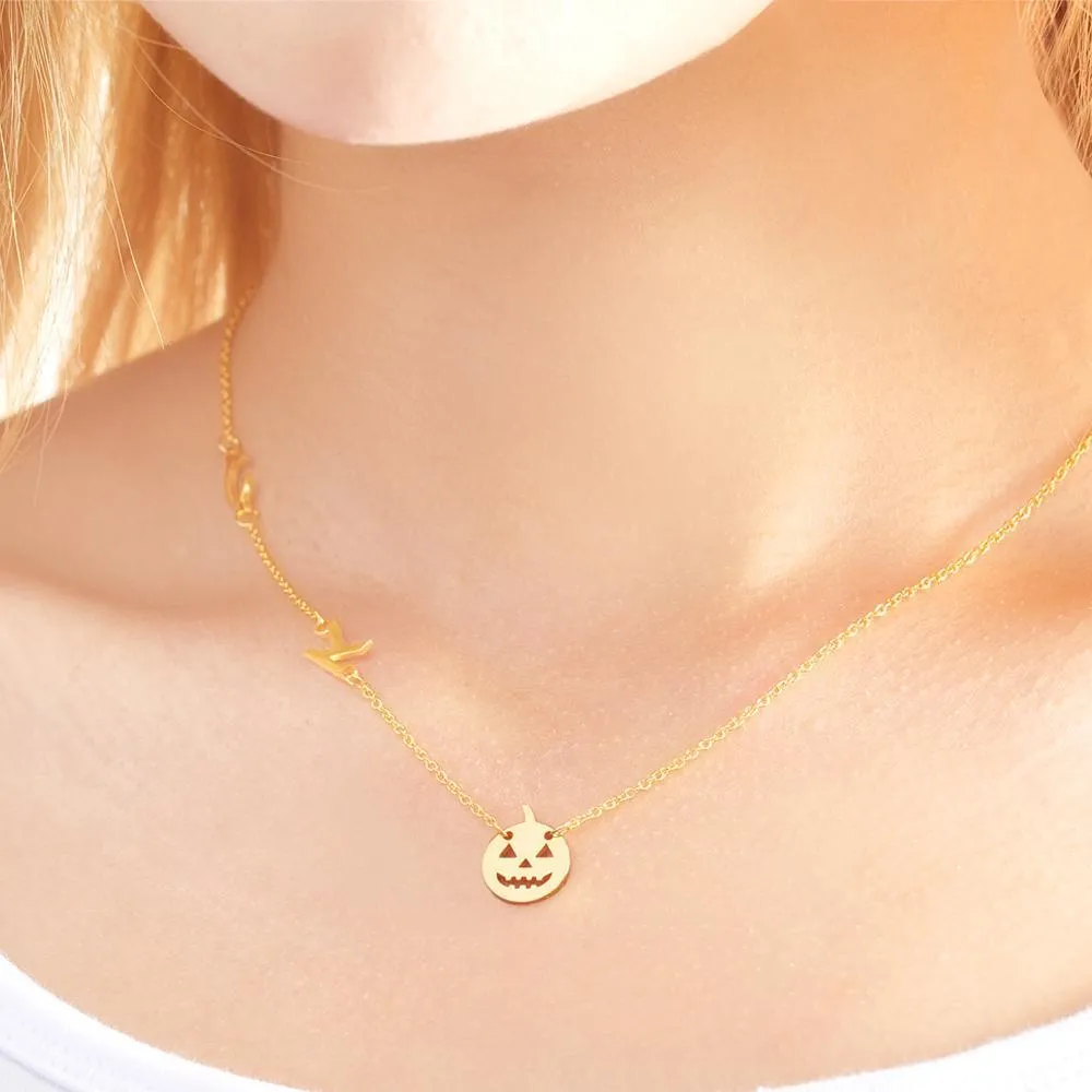 Custom Engraved Necklace Pumpkin Shaped Halloween Gift