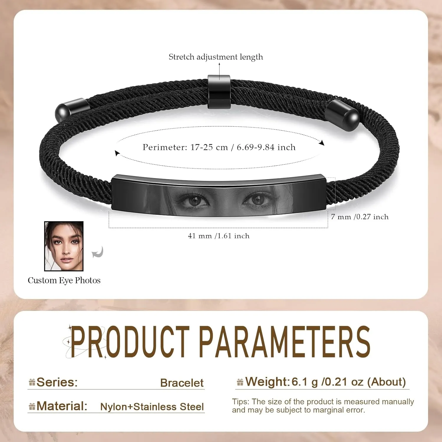 Custom Eye Photo Bracelet for Women Men Personalized Braided Bracelet with Eye Gifts for Couples Valentines
