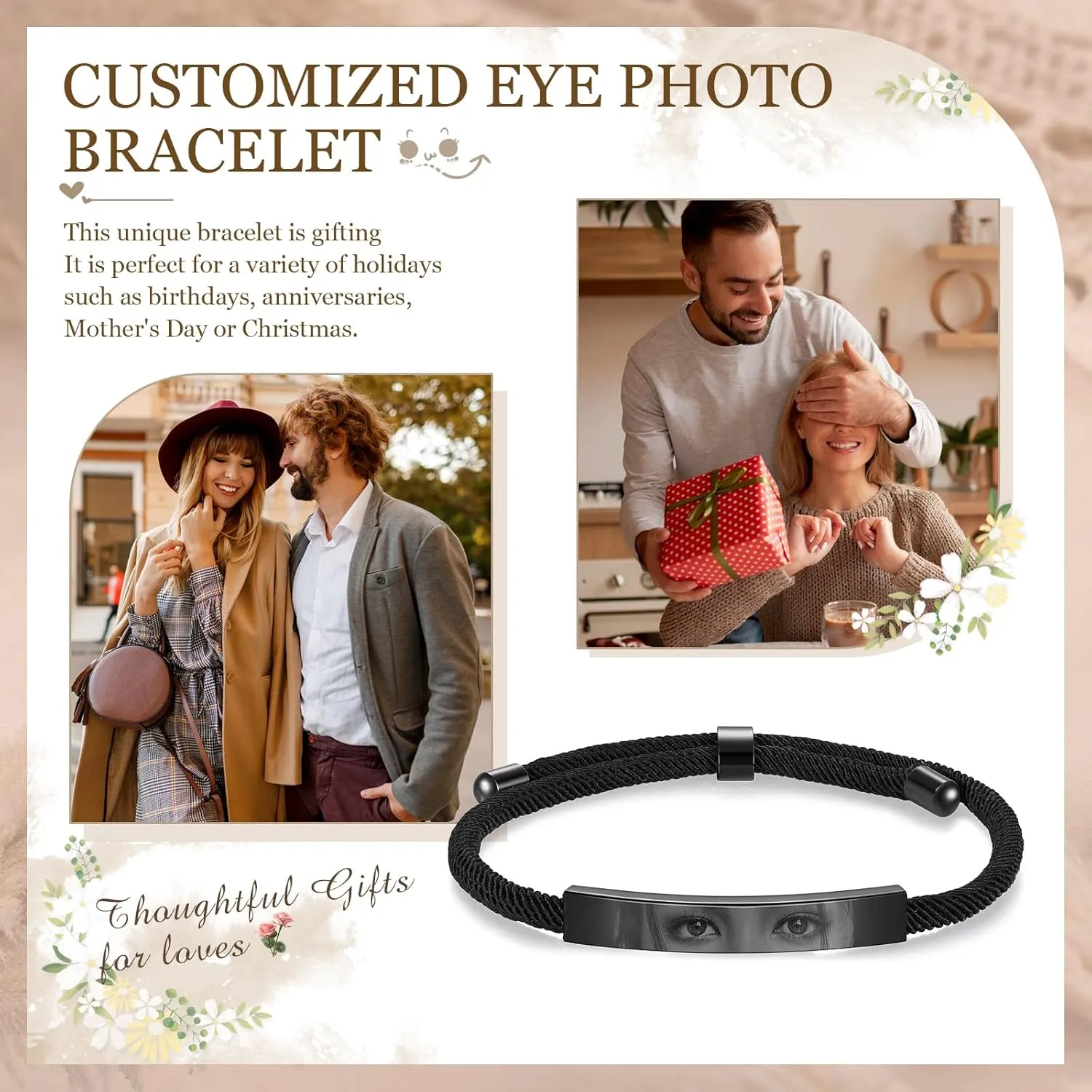 Custom Eye Photo Bracelet for Women Men Personalized Braided Bracelet with Eye Gifts for Couples Valentines