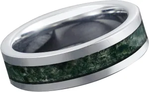 Custom Green Moss Agate Band Ring for Men Women Comfort Fit Statement Engagement Promise Bridal Wedding Jewelry Gifts for Father Teens Friend Polished Finish Width 4/6/8mm