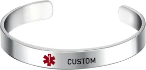 Custom Medical Alert Bracelets for Men & Women Customizable Free Engraving Stainless Steel Emergency Personalized Medical ID Wristband Bangle