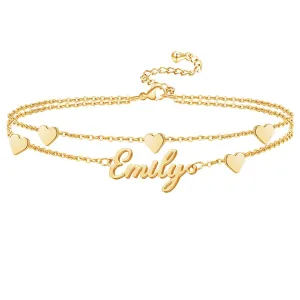 Custom Name Anklet Bracelets for Women 18K Gold Plated Dainty Layered Anklet Personalized Handmade Beach Anklet Jewelry Gift for Girls (Gold Anklet Bracelet 03)