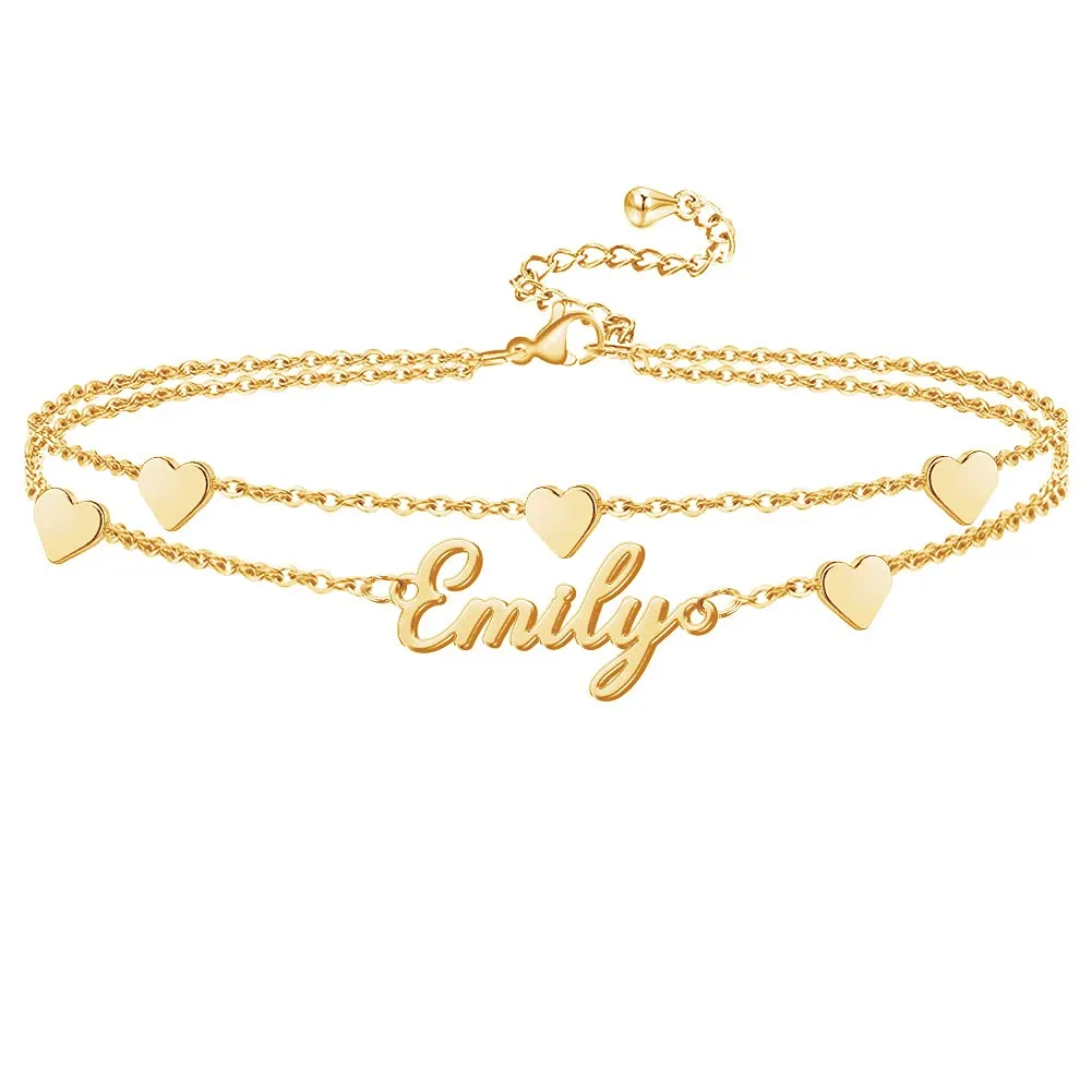 Custom Name Anklet Bracelets for Women 18K Gold Plated Dainty Layered Anklet Personalized Handmade Beach Anklet Jewelry Gift for Girls (Gold Anklet Bracelet 03)