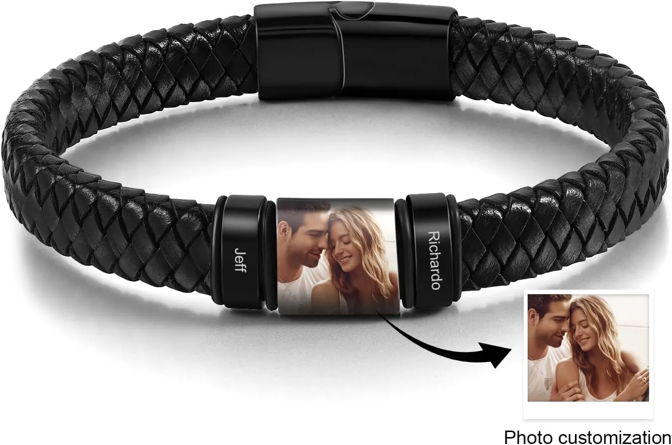 Custom Name Bracelets for Men Picture Bracelet Personalized Photo Bracelet Gifts for Dad Boyfriend Fathers Day
