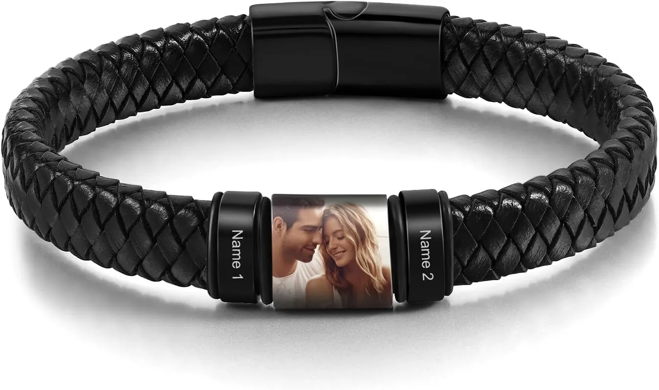 Custom Name Bracelets for Men Picture Bracelet Personalized Photo Bracelet Gifts for Dad Boyfriend Fathers Day