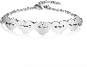 Custom Names Bracelet for Women, Personalized Date Stainless Steel Mother Daughter Bracelet BFF Sisters Heart Bracelets for Women