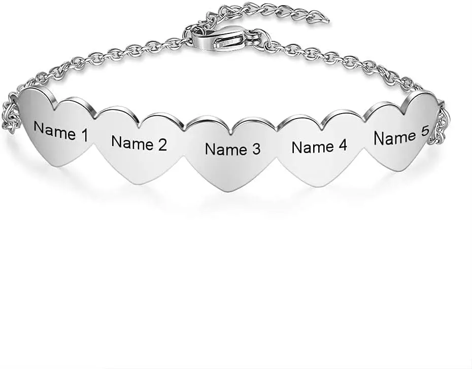Custom Names Bracelet for Women, Personalized Date Stainless Steel Mother Daughter Bracelet BFF Sisters Heart Bracelets for Women