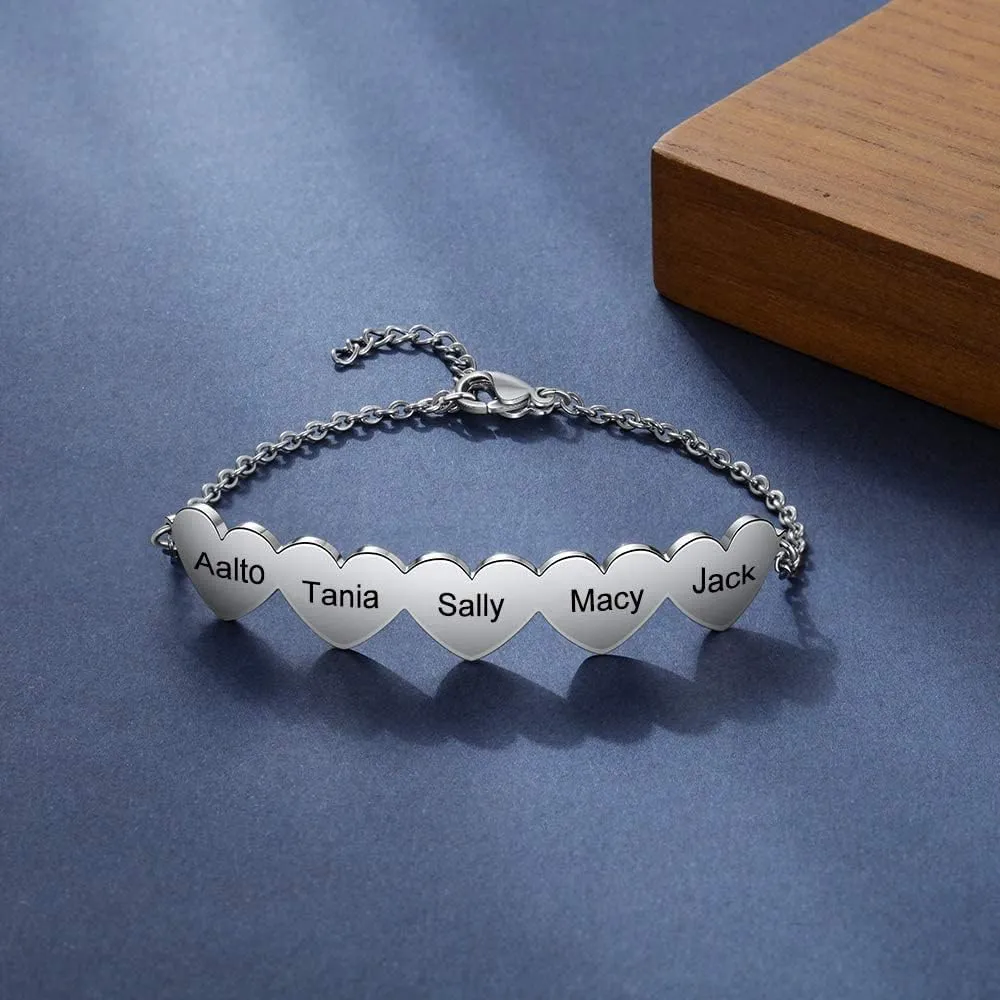 Custom Names Bracelet for Women, Personalized Date Stainless Steel Mother Daughter Bracelet BFF Sisters Heart Bracelets for Women