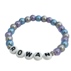 Custom Personalized Beaded Name Bracelet, Pearl Beads with silver charm, Boy mom Gift, Mama Bracelet