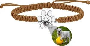 Custom Photo Bracelet for Men Women Personalized Photo Projection Bracelet with Picture Inside Adjustable Dog Paw Print Charm Rope Bracelets I Love You Bracelet 100 Languages for Him Her Couples