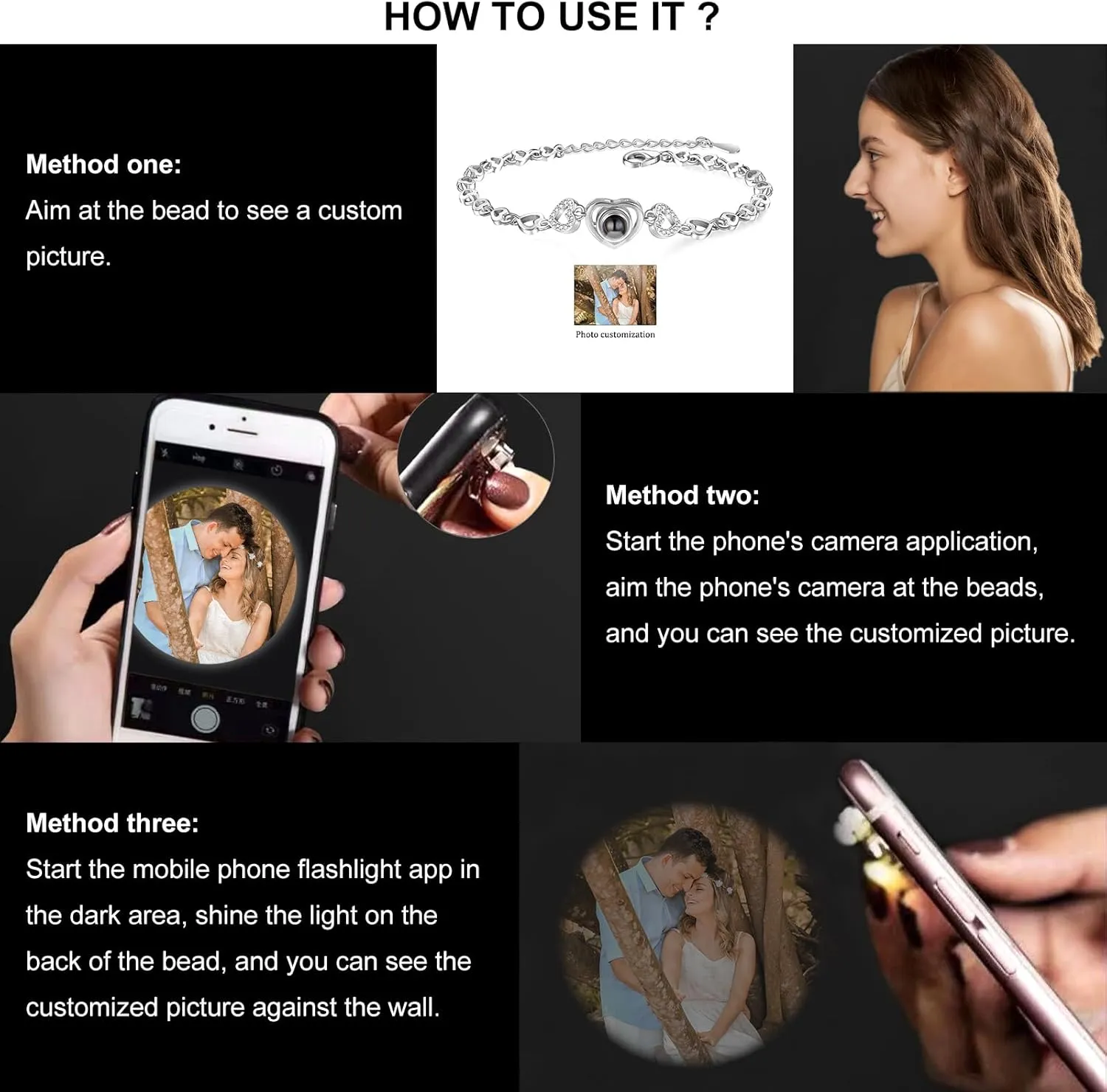 Custom Picture Bracelet - Personalized Photo Projection Memorial Mom Gifts for Women, Wife, Nana, Bff