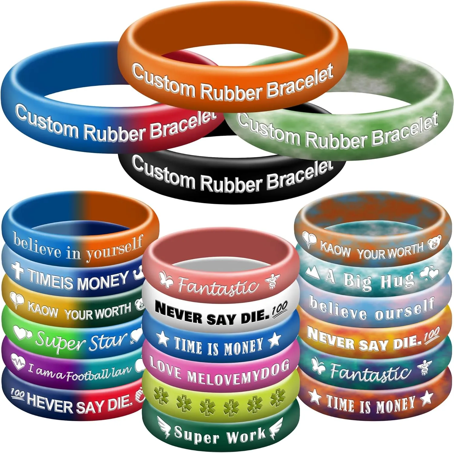 Custom Rubber Bracelets 10-5000Pieces Personalized Silicone Wristbands BulkwithTextClipart for EventsGifts Support Fundraiser