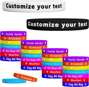 Custom Rubber Bracelets 20 Colors Silicone Bracelets Customizable with Your Logo Text Name, Personalized Silicone Wristbands for Awareness, Events, Support, Holiday Gifts Search this page