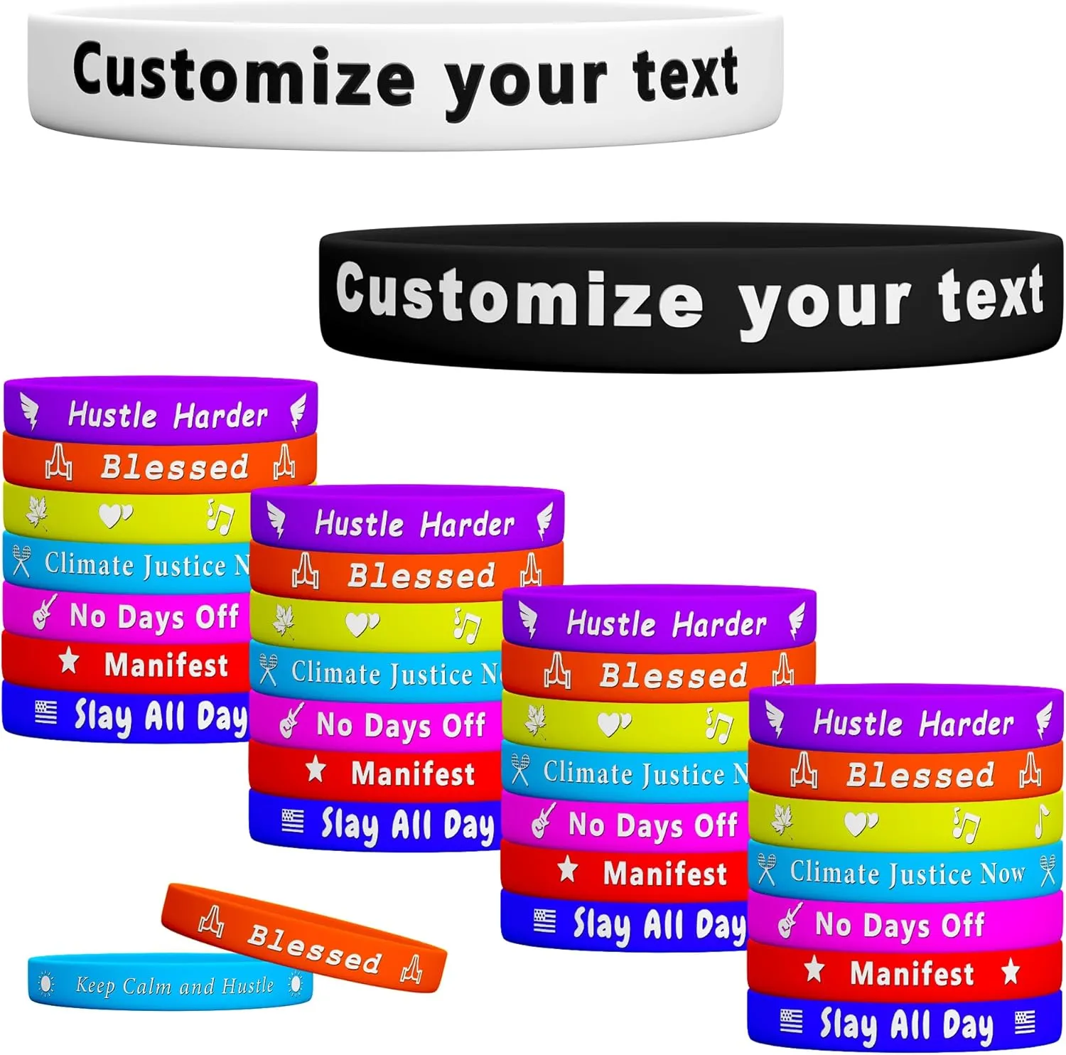 Custom Rubber Bracelets 20 Colors Silicone Bracelets Customizable with Your Logo Text Name, Personalized Silicone Wristbands for Awareness, Events, Support, Holiday Gifts Search this page