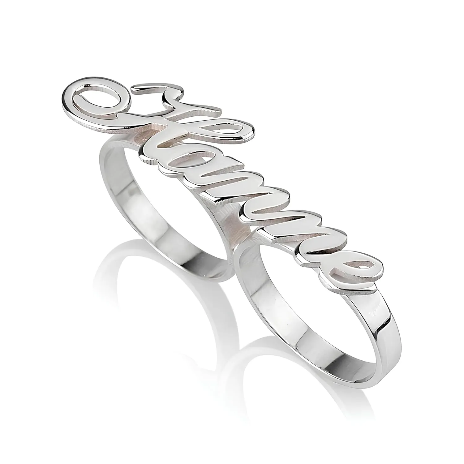 Custom Two Finger Gold Ring - Personalized Silver Name Ring - Customized Women's Double Band Ring - Multi Finger Statement Ring - Engraved Gold/Silver Rings for Women