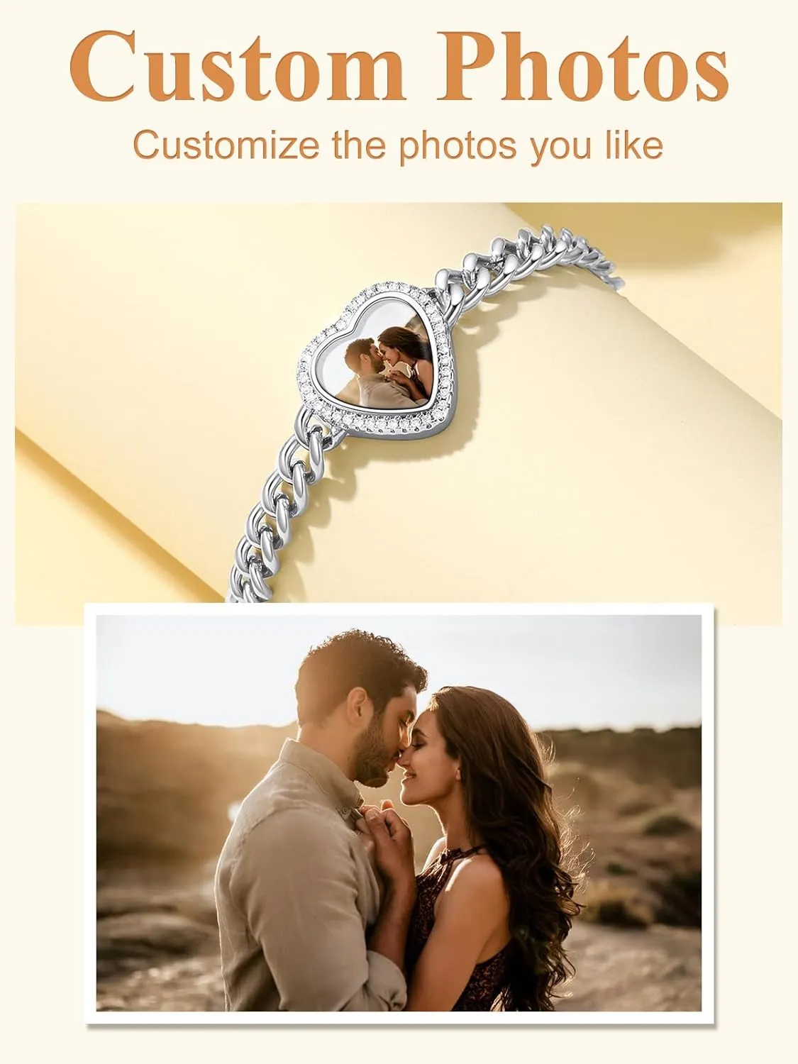 Custom4U Personalized Picture Bracelets for Women - Custom Locket/Charm Cuff Bangle Bracelet - Engraved Inspirational Memorial Jewelry Birthday Mothers Day Gift for Her Mom Wife