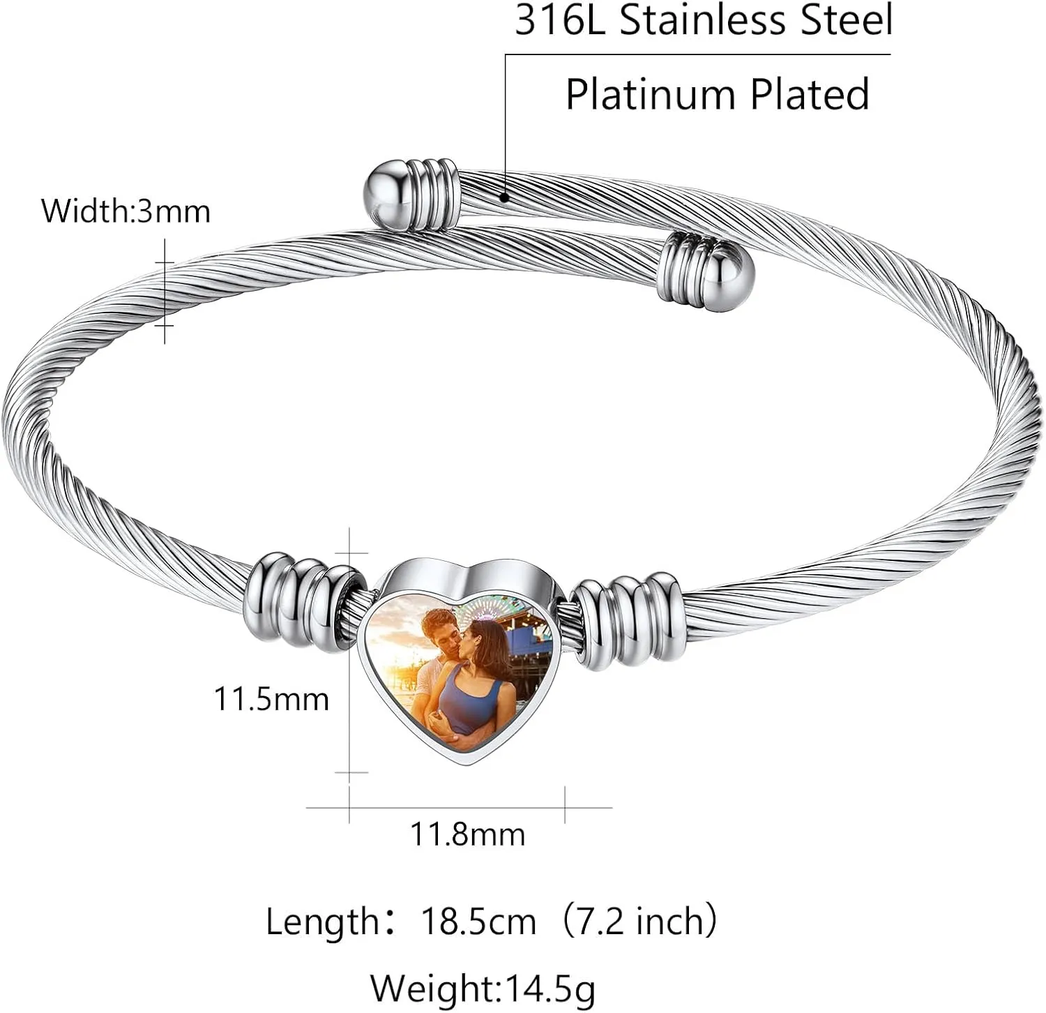 Custom4U Personalized Picture Bracelets for Women - Custom Locket/Charm Cuff Bangle Bracelet - Engraved Inspirational Memorial Jewelry Birthday Mothers Day Gift for Her Mom Wife