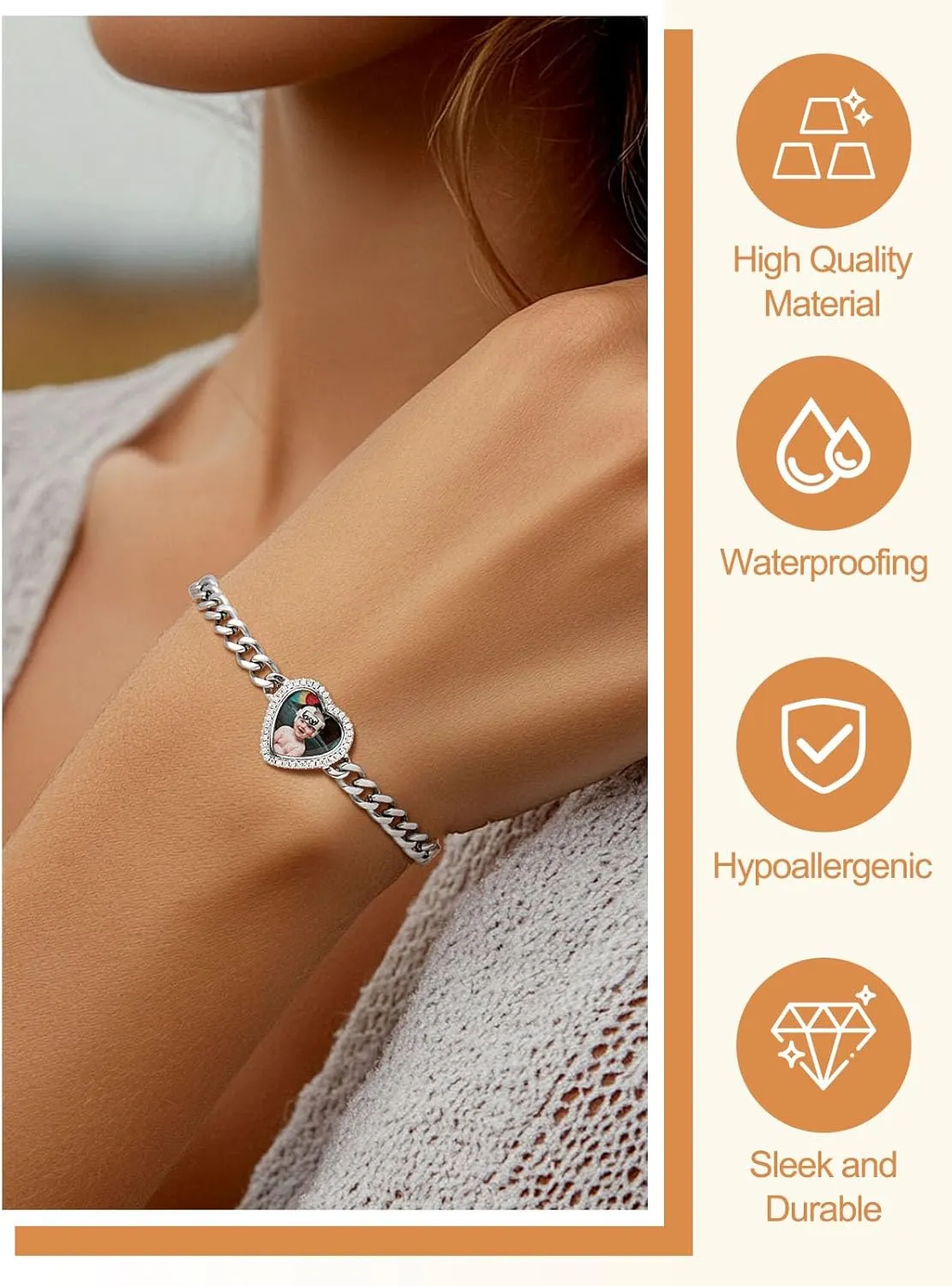 Custom4U Personalized Picture Bracelets for Women - Custom Locket/Charm Cuff Bangle Bracelet - Engraved Inspirational Memorial Jewelry Birthday Mothers Day Gift for Her Mom Wife