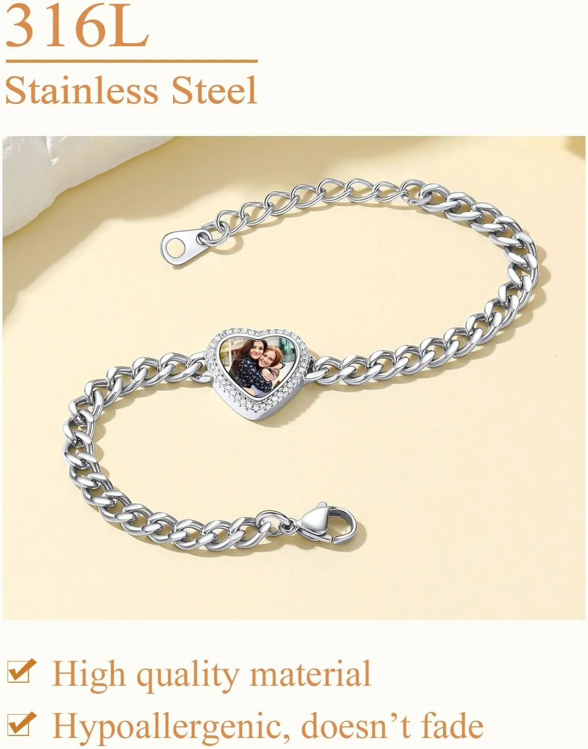Custom4U Personalized Picture Bracelets for Women - Custom Locket/Charm Cuff Bangle Bracelet - Engraved Inspirational Memorial Jewelry Birthday Mothers Day Gift for Her Mom Wife
