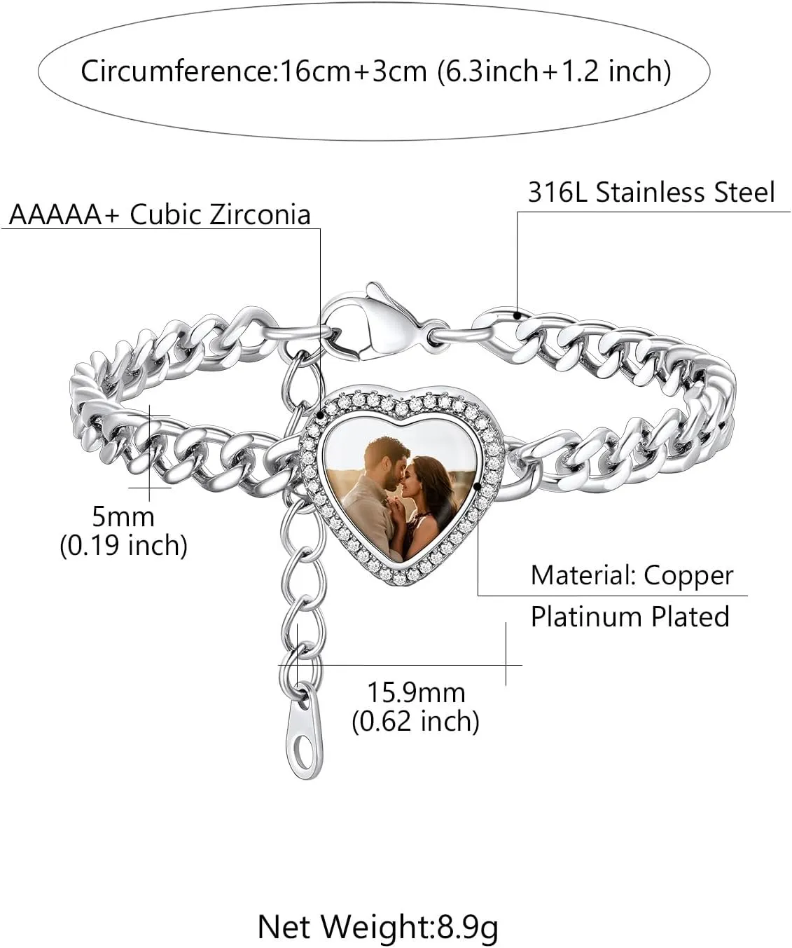Custom4U Personalized Picture Bracelets for Women - Custom Locket/Charm Cuff Bangle Bracelet - Engraved Inspirational Memorial Jewelry Birthday Mothers Day Gift for Her Mom Wife