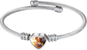 Custom4U Personalized Picture Bracelets for Women - Custom Locket/Charm Cuff Bangle Bracelet - Engraved Inspirational Memorial Jewelry Birthday Mothers Day Gift for Her Mom Wife