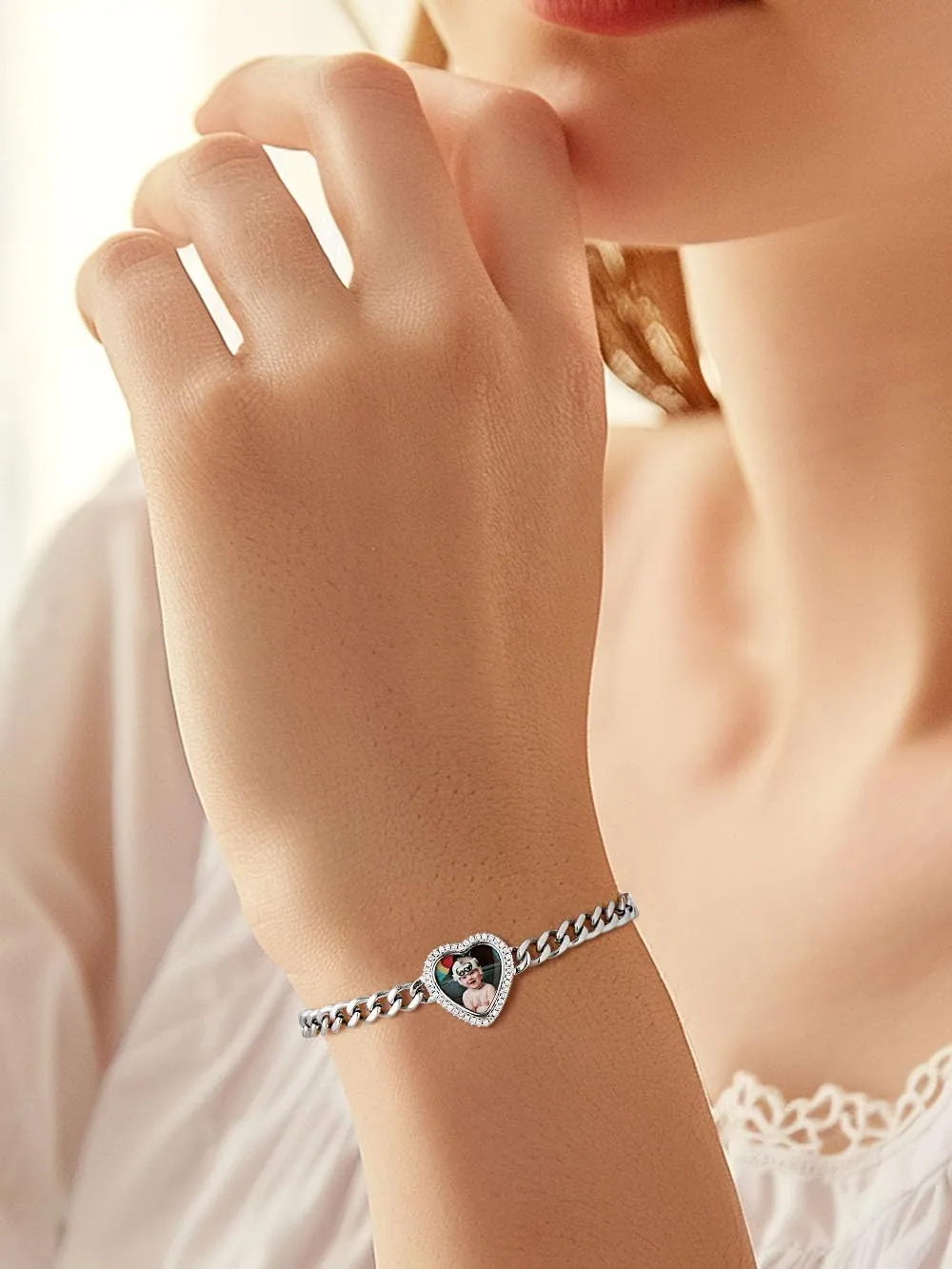 Custom4U Personalized Picture Bracelets for Women - Custom Locket/Charm Cuff Bangle Bracelet - Engraved Inspirational Memorial Jewelry Birthday Mothers Day Gift for Her Mom Wife