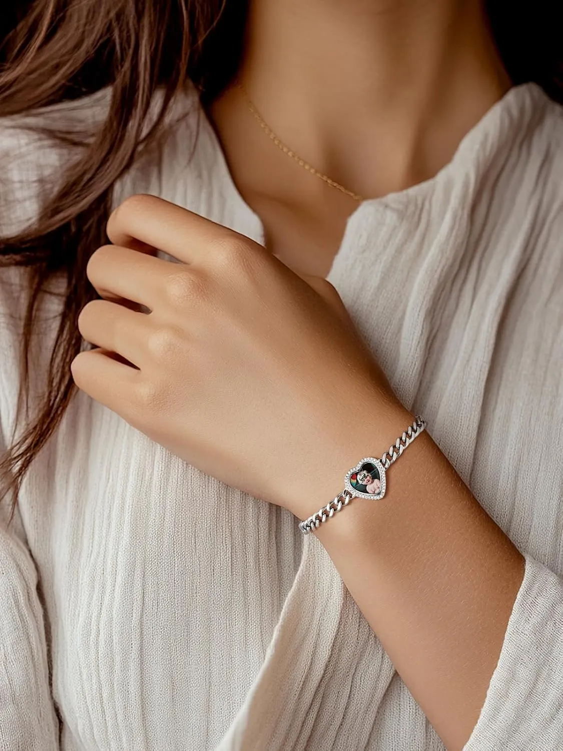 Custom4U Personalized Picture Bracelets for Women - Custom Locket/Charm Cuff Bangle Bracelet - Engraved Inspirational Memorial Jewelry Birthday Mothers Day Gift for Her Mom Wife