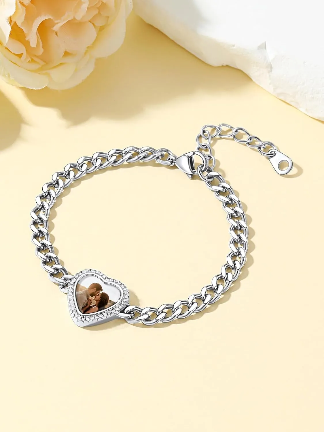 Custom4U Personalized Picture Bracelets for Women - Custom Locket/Charm Cuff Bangle Bracelet - Engraved Inspirational Memorial Jewelry Birthday Mothers Day Gift for Her Mom Wife