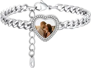 Custom4U Personalized Picture Bracelets for Women - Custom Locket/Charm Cuff Bangle Bracelet - Engraved Inspirational Memorial Jewelry Birthday Mothers Day Gift for Her Mom Wife