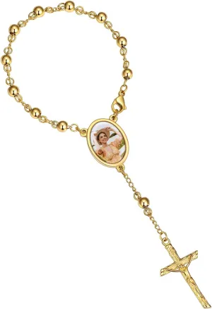 Custom4U Personalized Rosary Bracelets for Women Men Custom Rosary with Picture Crucifix Cross Charm Beaded Bracelets Photo Rosaries Stainless Steel/Wooden Prayer Gifts (with Gift Box)