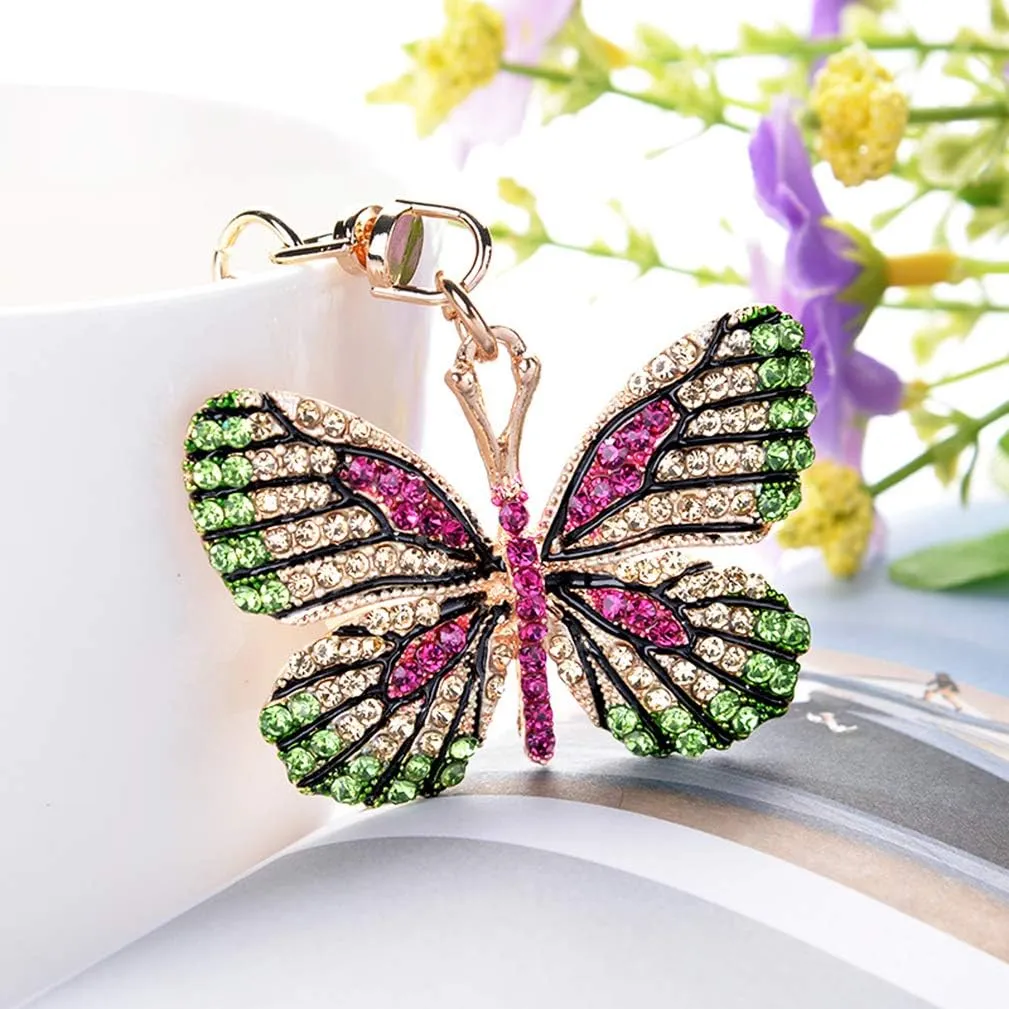Cute Butterfly Shape Crystal Rhinestone Sparkling Keychain Bag Pendant Handbag Charm for Women Girls