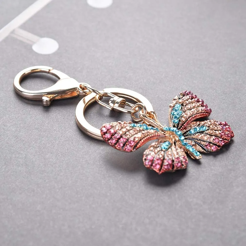 Cute Butterfly Shape Crystal Rhinestone Sparkling Keychain Bag Pendant Handbag Charm for Women Girls