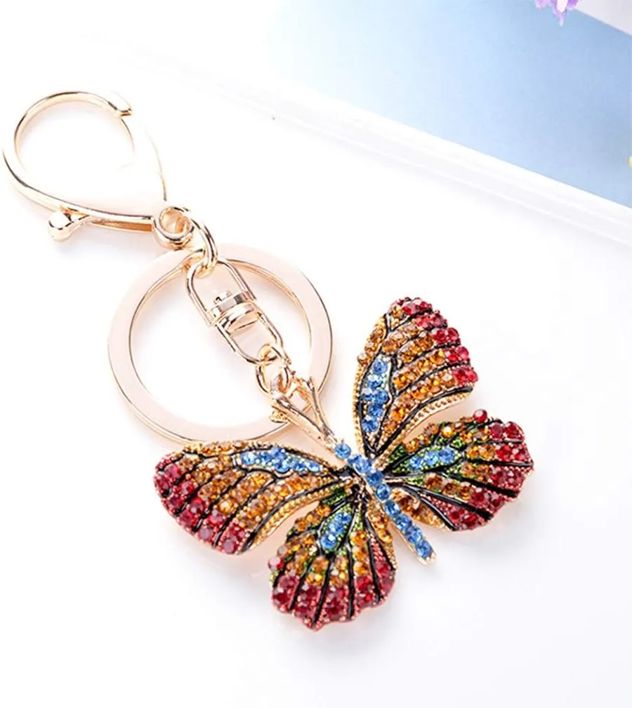 Cute Butterfly Shape Crystal Rhinestone Sparkling Keychain Bag Pendant Handbag Charm for Women Girls