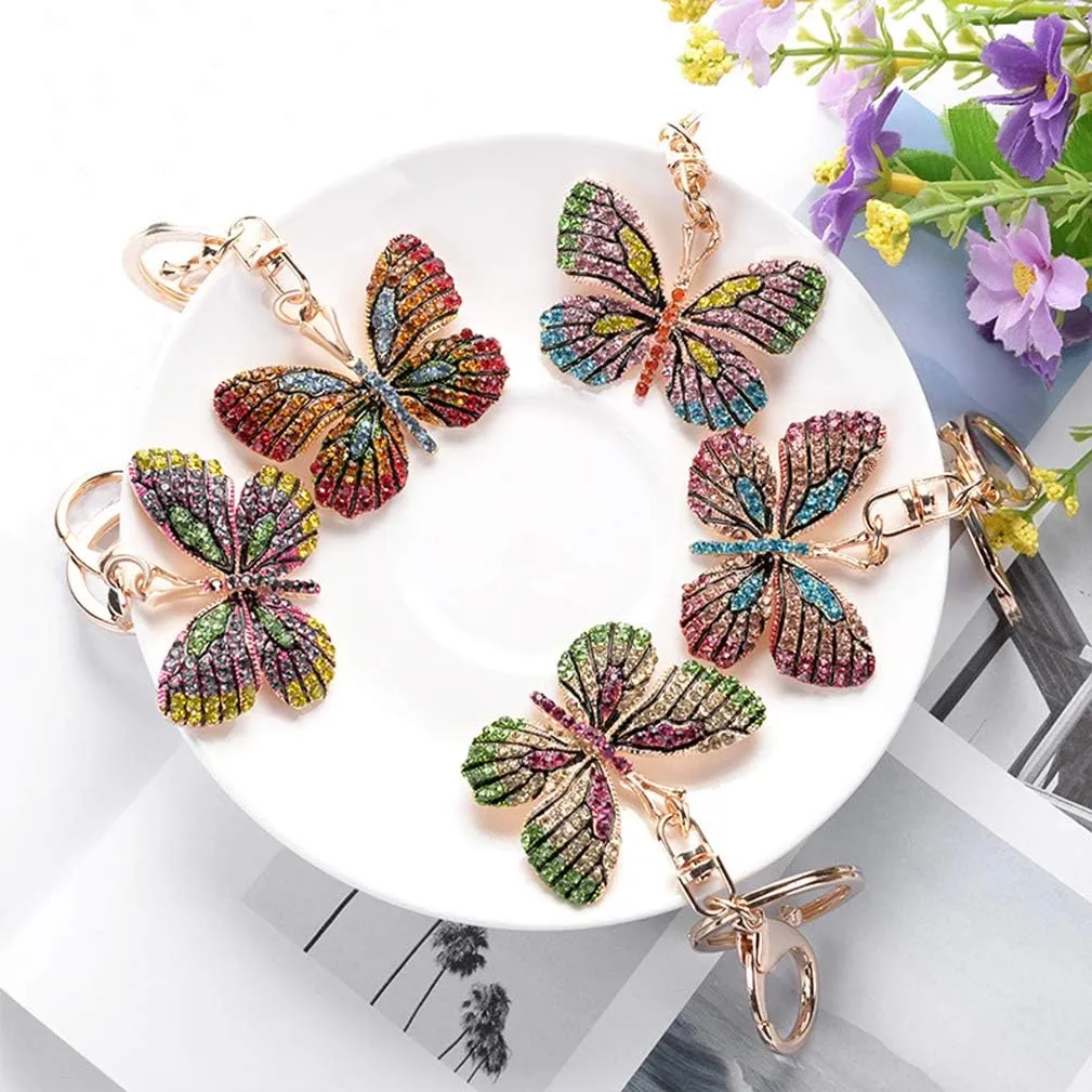 Cute Butterfly Shape Crystal Rhinestone Sparkling Keychain Bag Pendant Handbag Charm for Women Girls