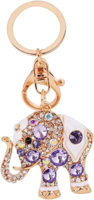 Cute Elephant Keychain Sparkling Crystal Rhinestones Keyring Pendant for Women Bag Charm (Multi-Color)
