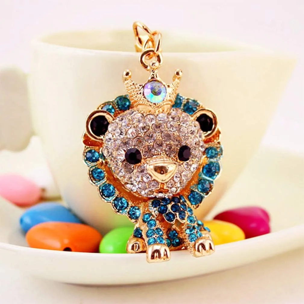 Cute Lion Shape Crystal Rhinestone Sparkling Keychain Bag Pendant Handbag Charm for Women Girls