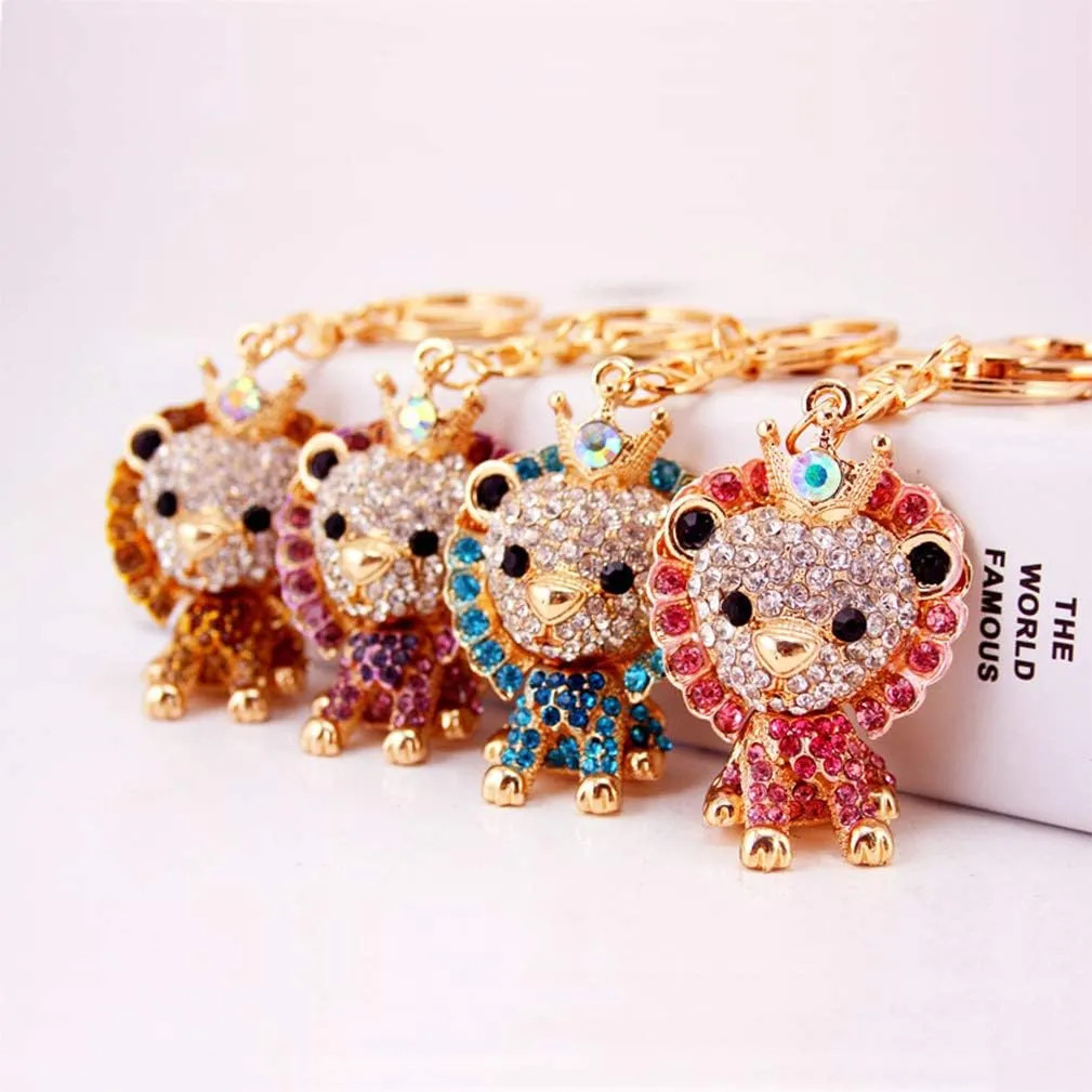 Cute Lion Shape Crystal Rhinestone Sparkling Keychain Bag Pendant Handbag Charm for Women Girls