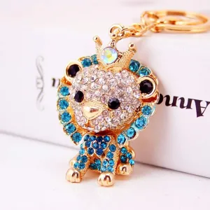 Cute Lion Shape Crystal Rhinestone Sparkling Keychain Bag Pendant Handbag Charm for Women Girls