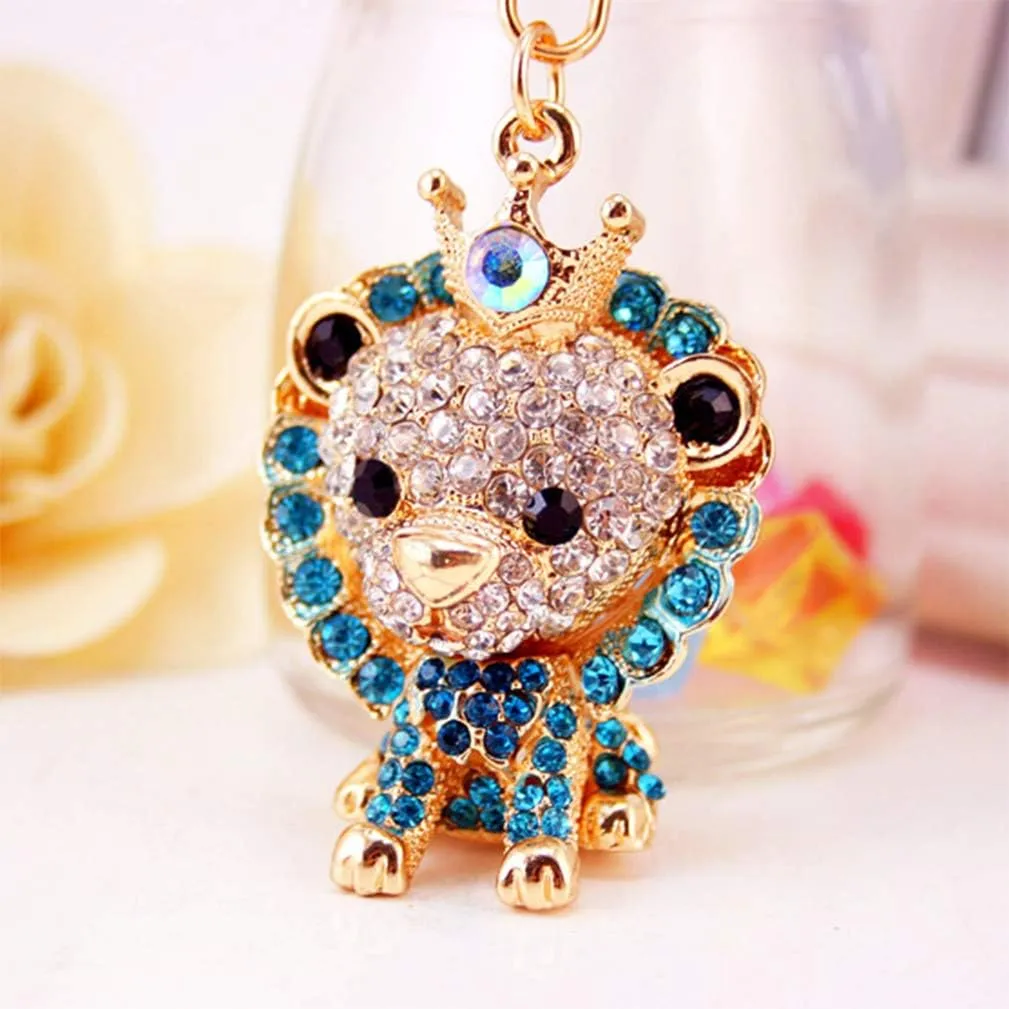 Cute Lion Shape Crystal Rhinestone Sparkling Keychain Bag Pendant Handbag Charm for Women Girls