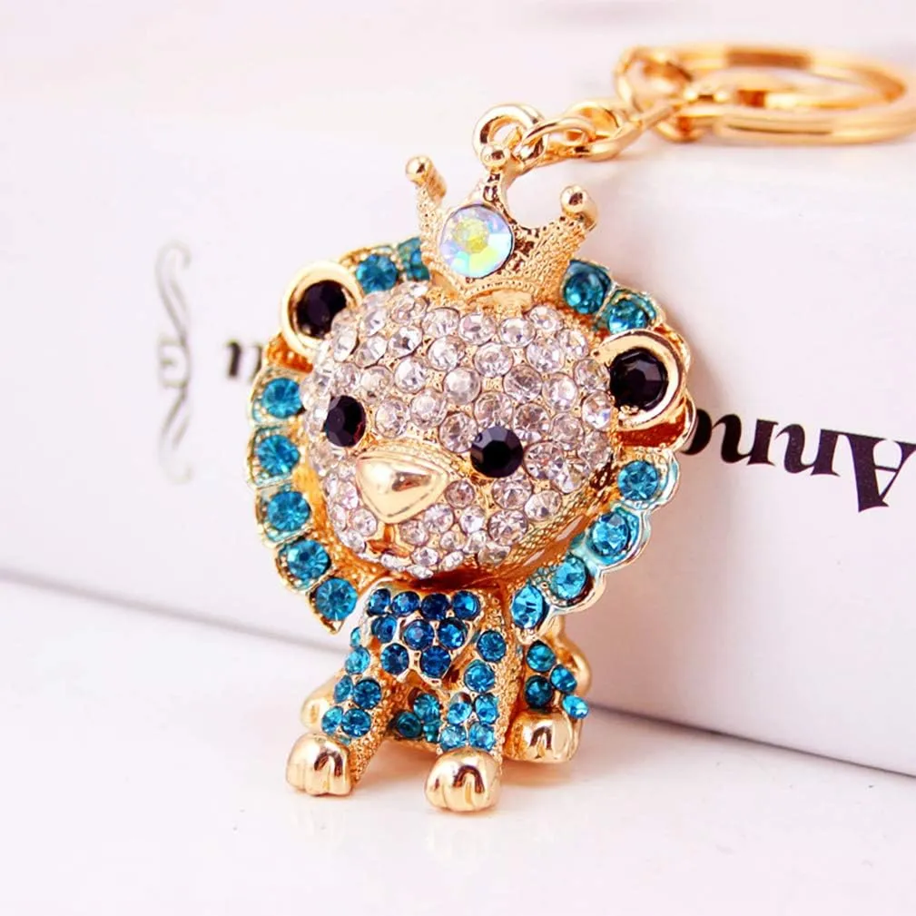 Cute Lion Shape Crystal Rhinestone Sparkling Keychain Bag Pendant Handbag Charm for Women Girls