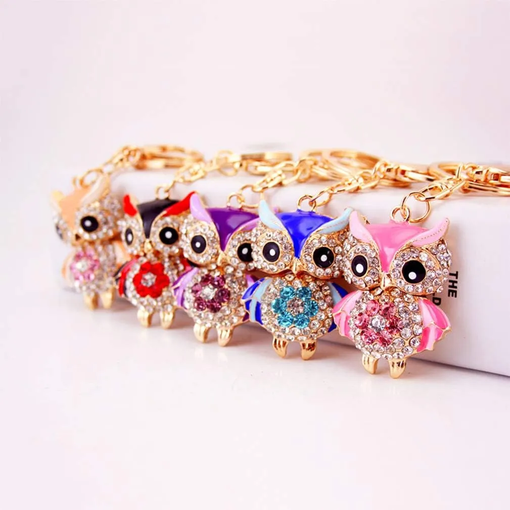 Cute Owl Shape Crystal Rhinestone Sparkling Keychain Bag Pendant Handbag Charm for Women Girls