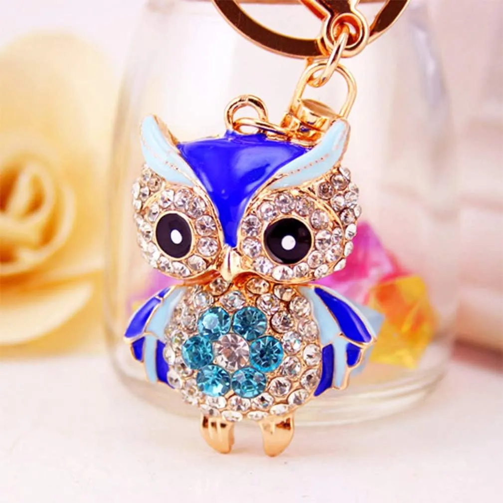 Cute Owl Shape Crystal Rhinestone Sparkling Keychain Bag Pendant Handbag Charm for Women Girls