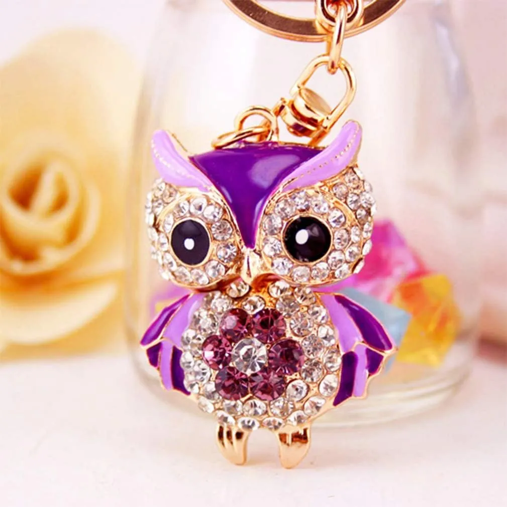 Cute Owl Shape Crystal Rhinestone Sparkling Keychain Bag Pendant Handbag Charm for Women Girls