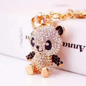Cute Panda Shape Crystal Rhinestone Sparkling Keychain Bag Pendant Handbag Charm for Women Girls
